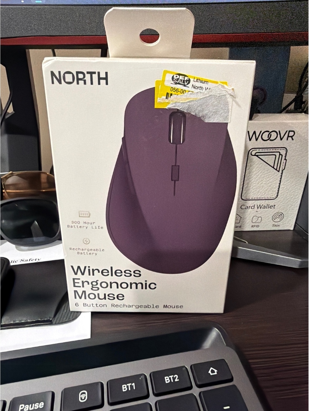 NORTH Wireless Ergonomic Mouse 6-Button Rechargeable Purple 1600 DPI